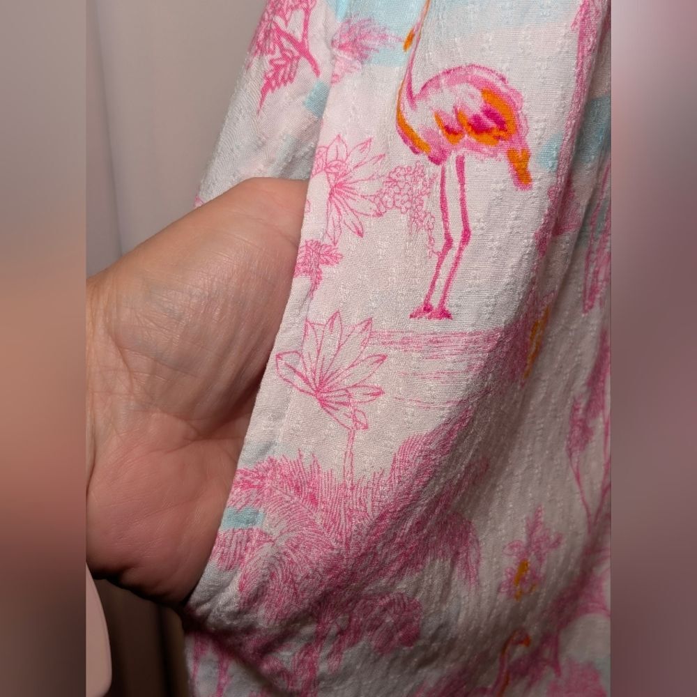 Crown & Ivy Pink Flamingo Tropical Print Dress 1X Plus Size Ruffle Resortwear - Picture 6 of 7